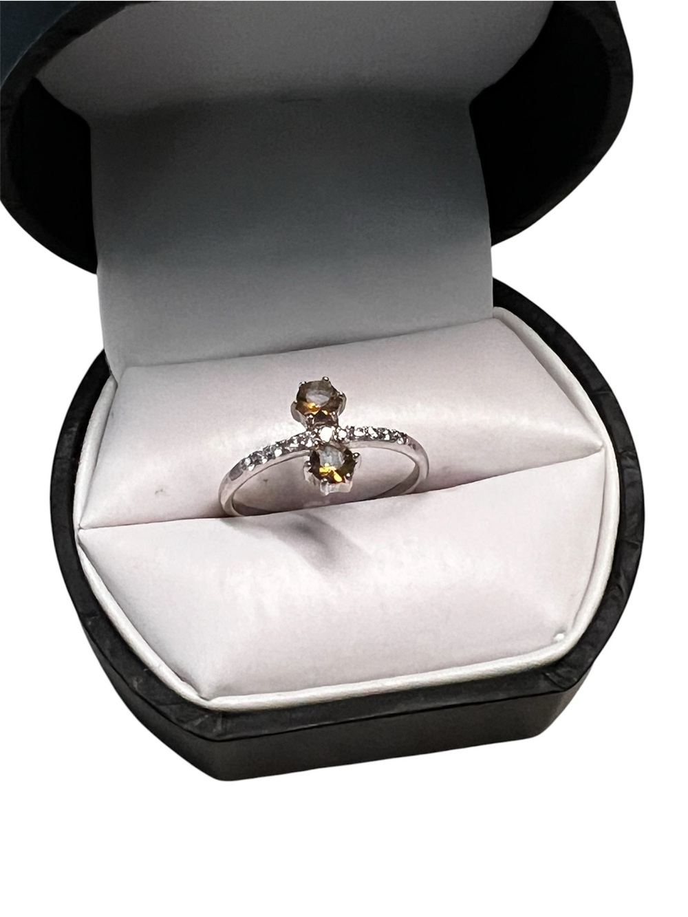 Amber Gemstone Ring Size 7 Silver Tone | Dainty Sparkly Elegant Minimalist Ring